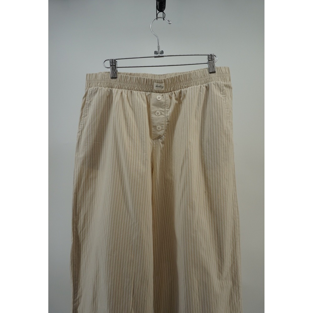 100% cotton Striped Lounge Pants Coastal Cottagecore Beachy Scandi Tan sz M - Picture 2 of 6